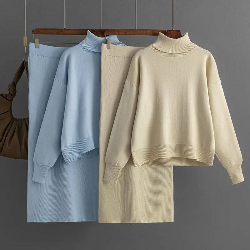 Winter Clothes Women Knitted Skirt Suit New Fashion