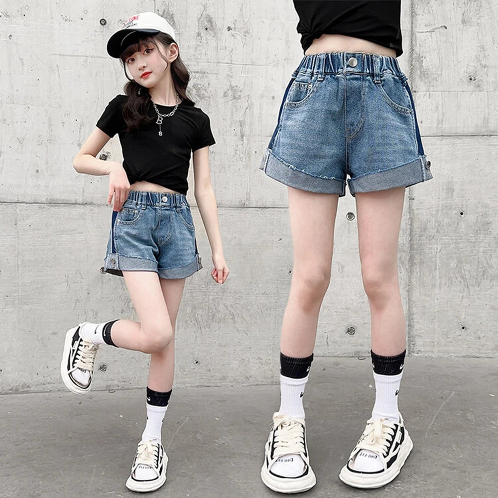 Girls' Button Denim Shorts with Pockets