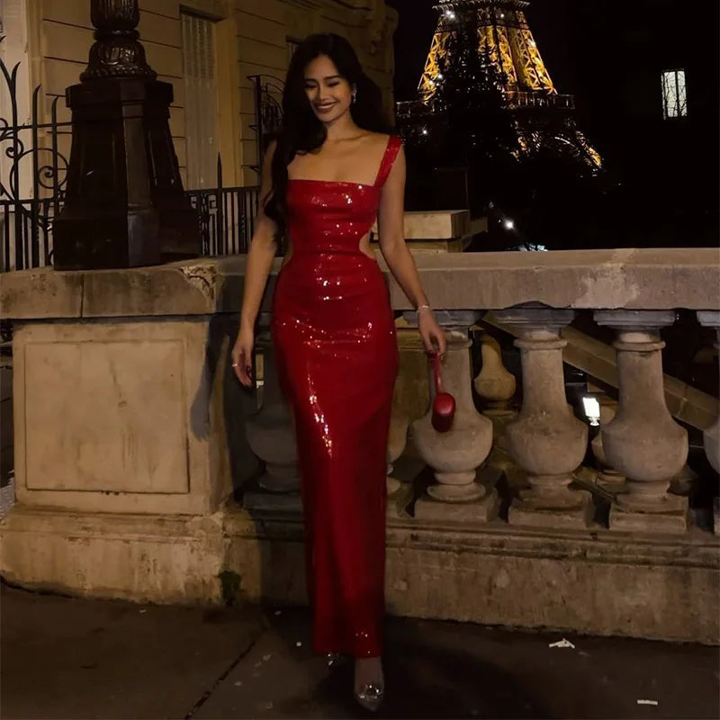 Sexy Sequins Backless Long Party Dress