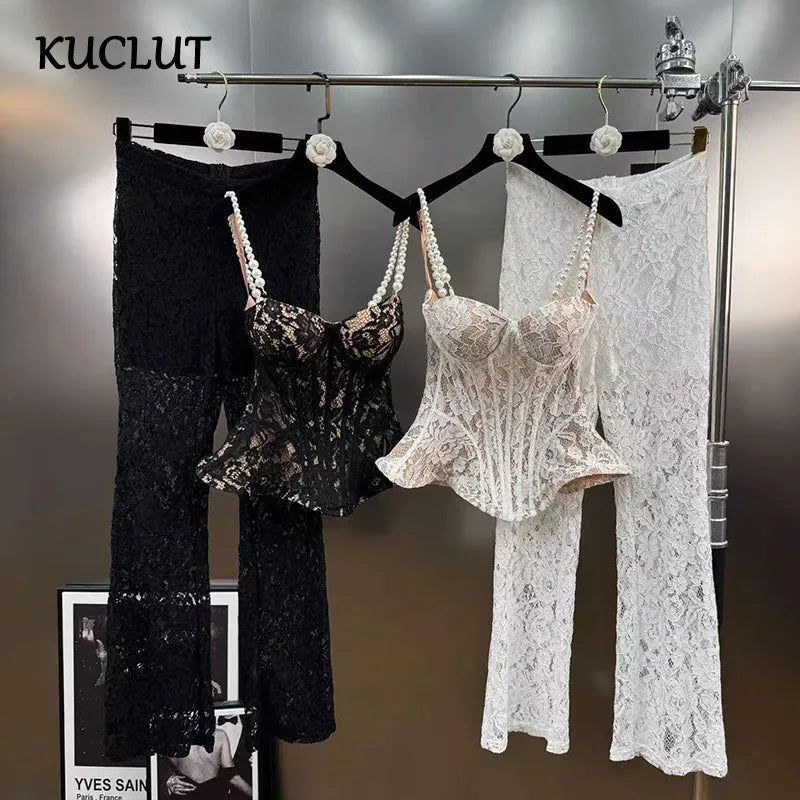 KUCLUT 2026 Spring New Items Pearl Strap Puff Strap Camisole Slim Fit Lace