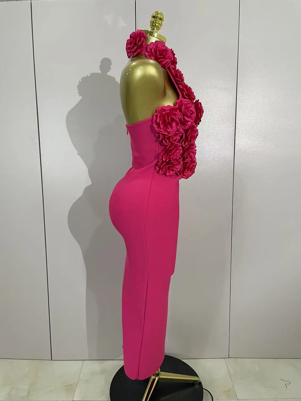 Sexy Halter Backless 3D Flower Bodycon Bandage Dress Women Celebrity Elegant Cocktail Luxury Birthfay Party Dress Stage Wear