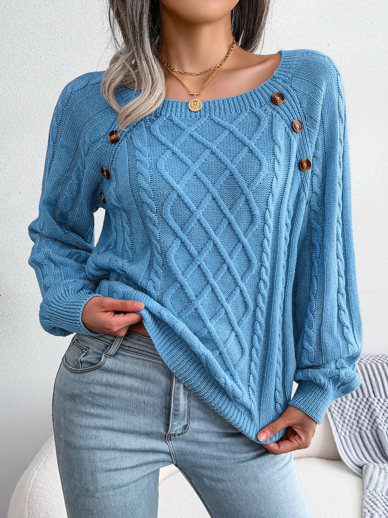 Casual Square Collar Knitted Sweater for Women