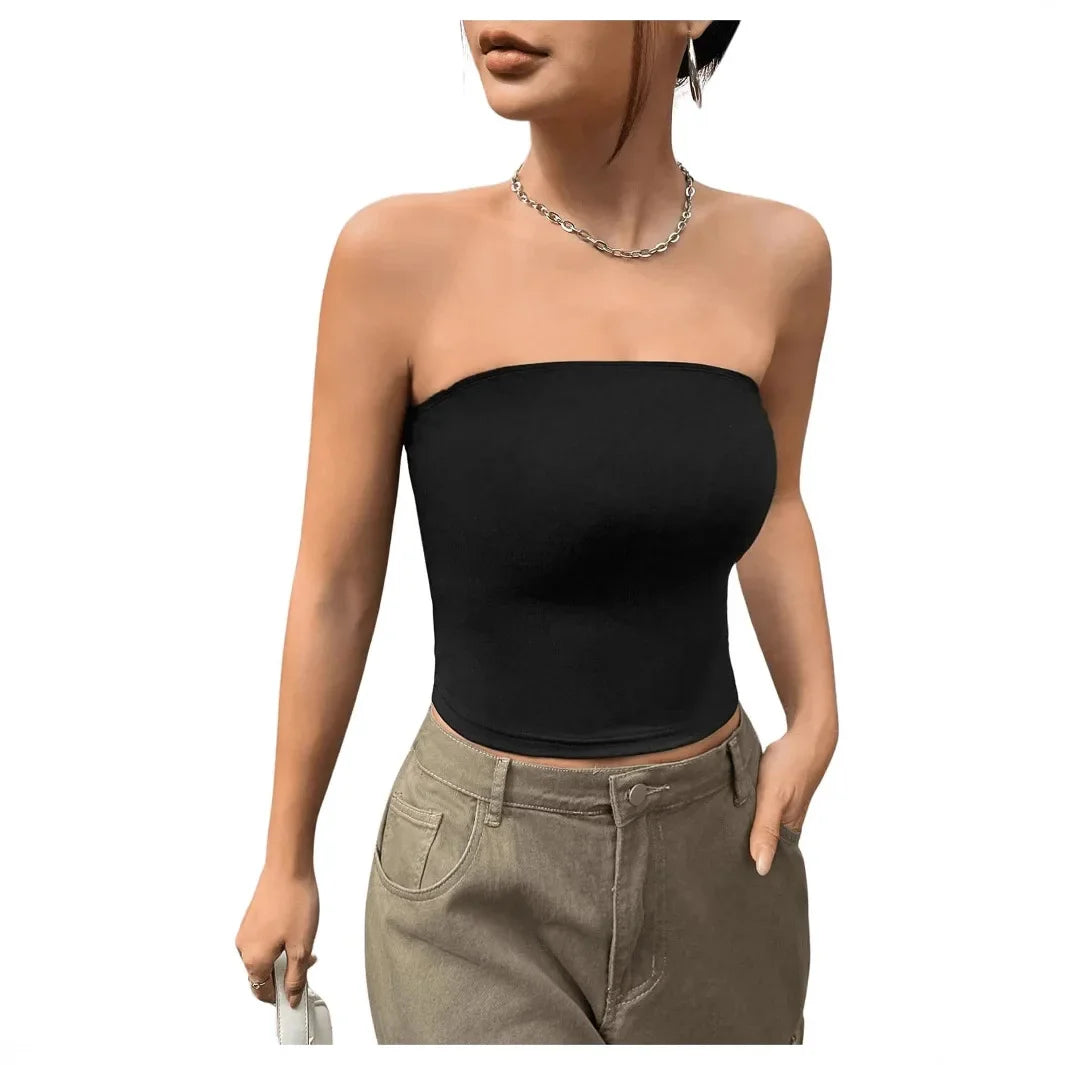 Sexy Short Crop Top Tube Vest Pure Desire High Level Design Cross-Border Women's Fashion Polyester Fiber Hot Sale Item
