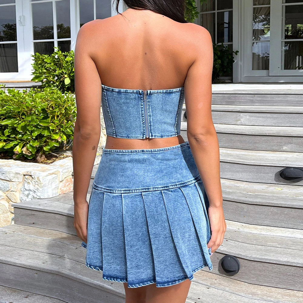 Sexy Summer Outfits Women 2026 Fashion Jean Dress with Skirt