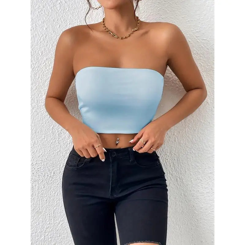 Sexy Crop Top Strap Vest One-Piece Outerwear Women's Clothing ort Length  Color Pure Sle Trendy Element Strap