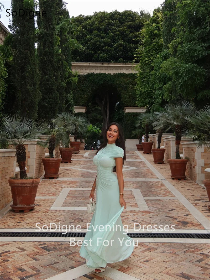 Sexy High Neck Sense of design Prom Dresses Pleated Party Dress Short Sleeves Floor-Length Evening Gowns SoDigne 2025 Customized