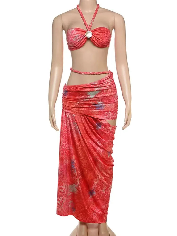 Nibber Fit Plait 2 Piece Set Woven Y2K Summer Beach Vacation