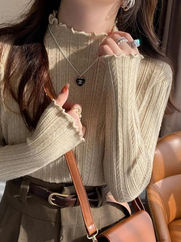 Ruched Turtleneck Pullover Sweater for Women
