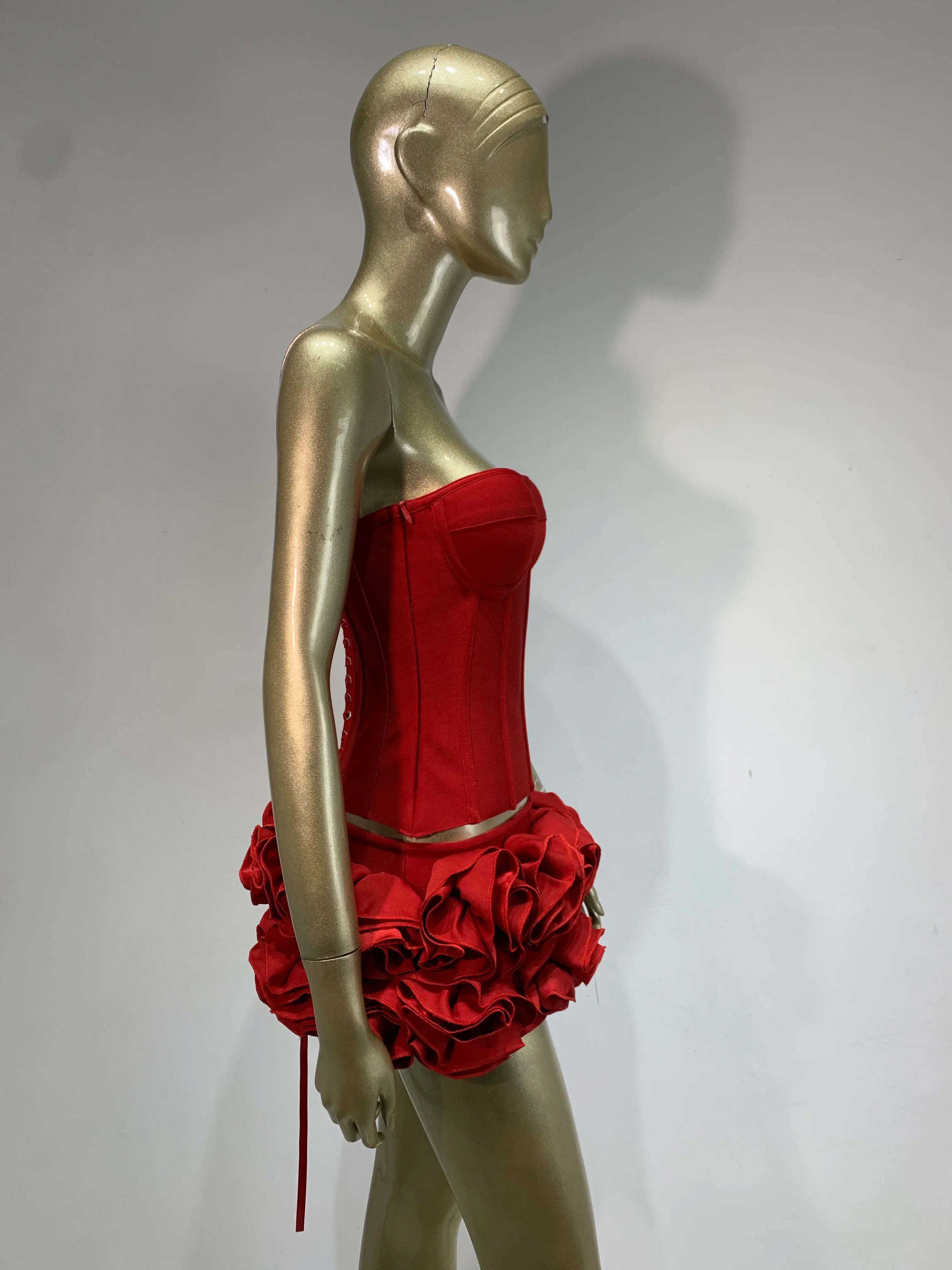 Women Red Bodycon Mini Bandage Outfits Club Party Strapless