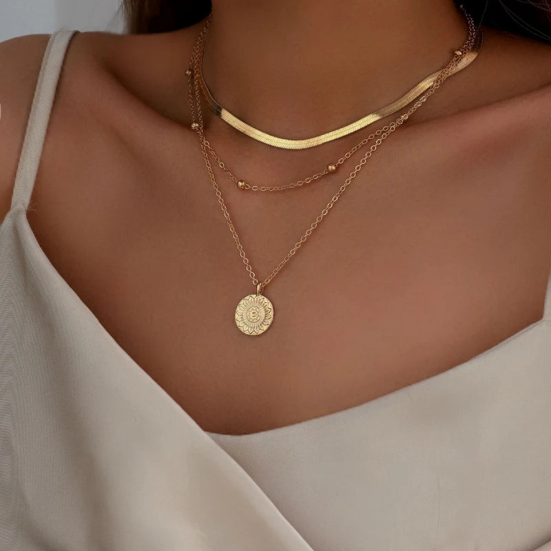 Three-Layer Coin Disc Pendant Necklace