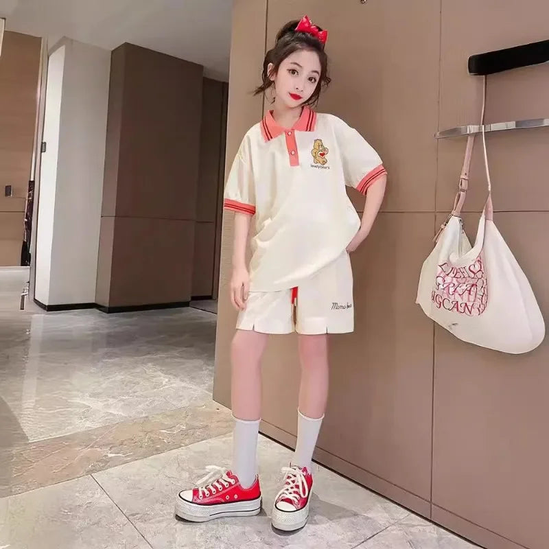 Teen Girls' Cartoon Bear T-Shirt & Shorts Set