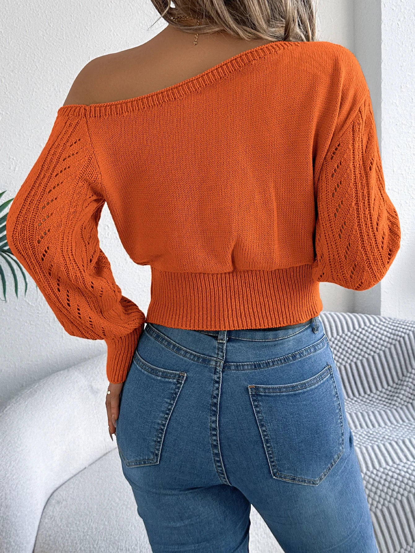 Off-Shoulder Slash Neck Knitted Sweater for Women