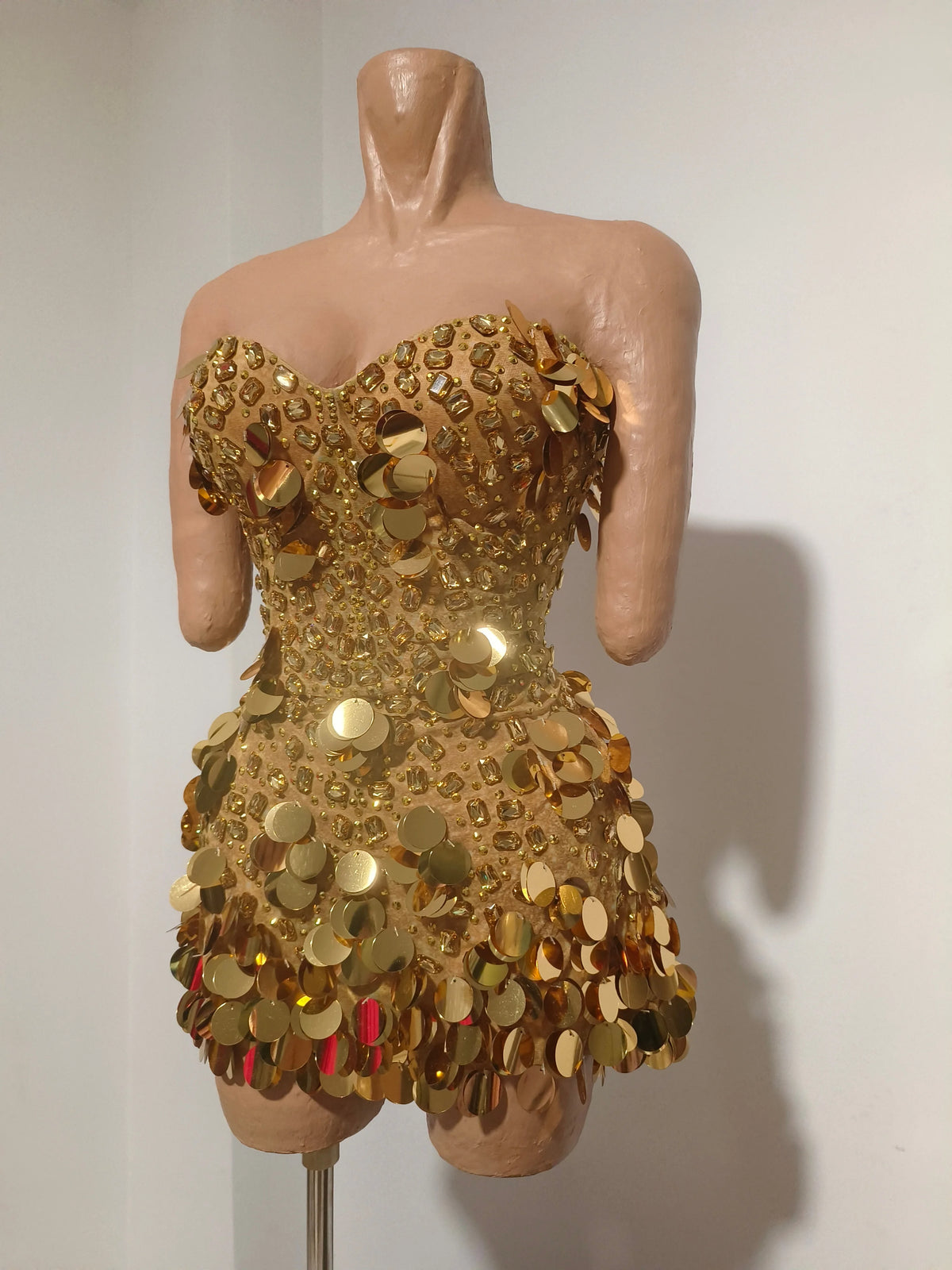 Sparkly Strapless Gold SequinRhinestone Bodycon Mini Dress Wome