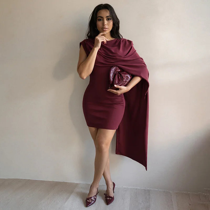 Women's Slim Fit Short Dress Long Sleeve Ruffle Cape Casual Winter Party