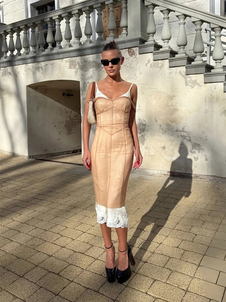 Sexy Solid Fishbone V-neck Dress Women Elegant Solid Sleeveless