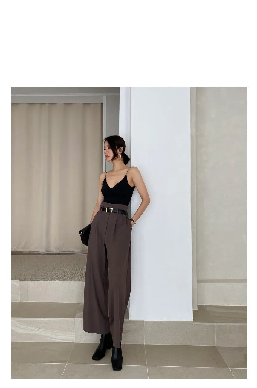 Chic Retro Lapel ort One Button Suit Jaet High Waist Wide Leg Pants
