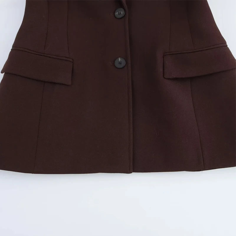 HXAO Women's Blazer Office Wear Brown Blazer Woman Spring 2025 Long Sleeve Fitted Commute Blazer Button Elegant Women Blazers