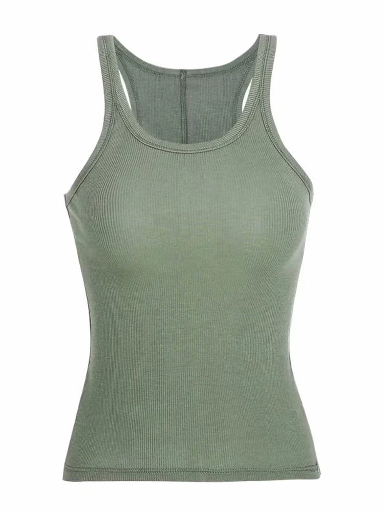 Solid Ribbed Knitted Tank Top