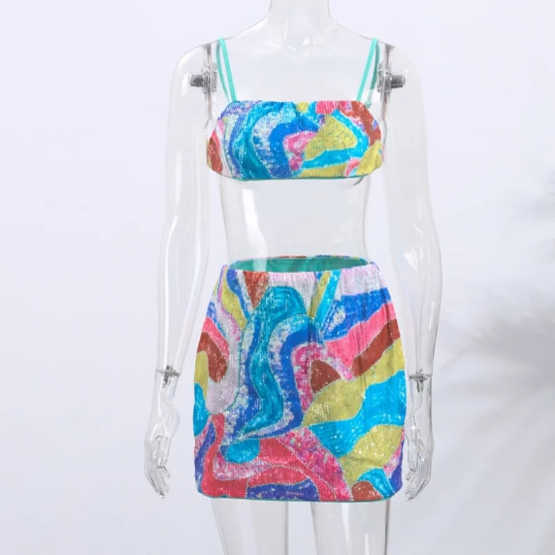 Sexy Beaded Sequin Skirt 2 Pieces Set