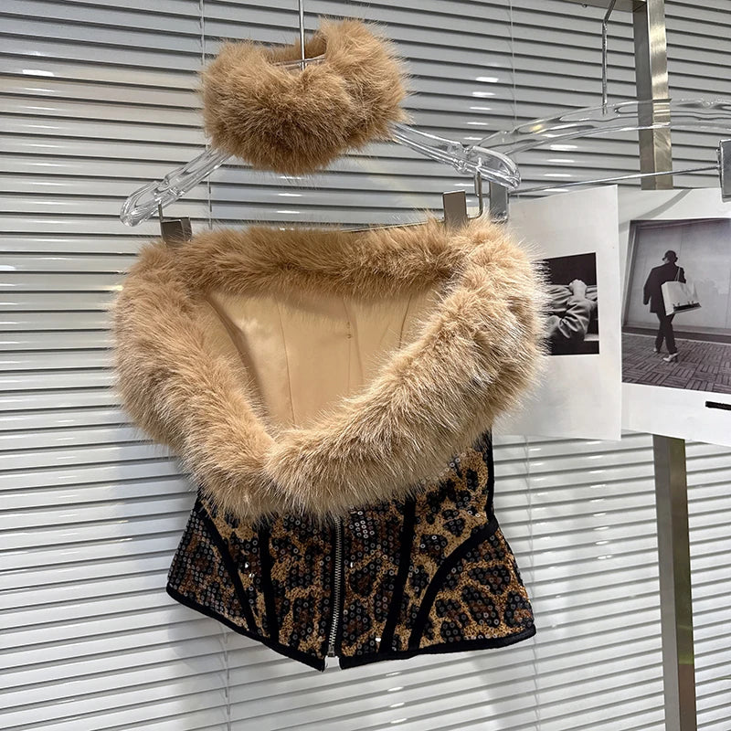 DEAT 2025 Autumn New Women's Three-pieces Set Leopard
