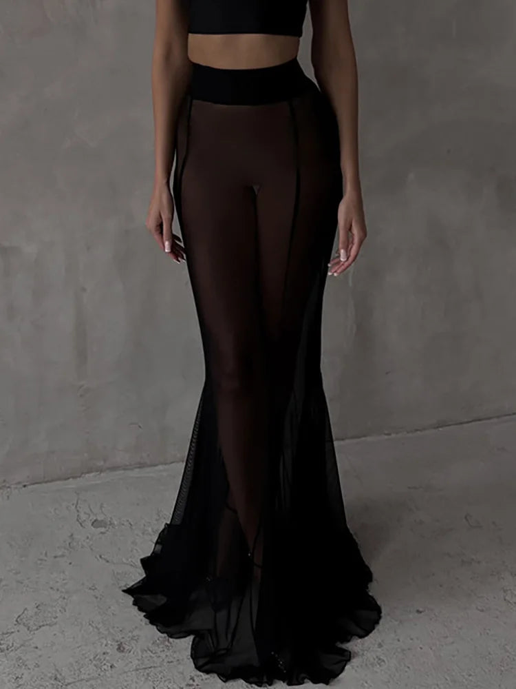 Elegant Retro V Neck Top And Slim Skirt 2pc Sets For Women Sexy See Through Skirt Two Piece Suits 2025 Chic Ladies Street Outfit