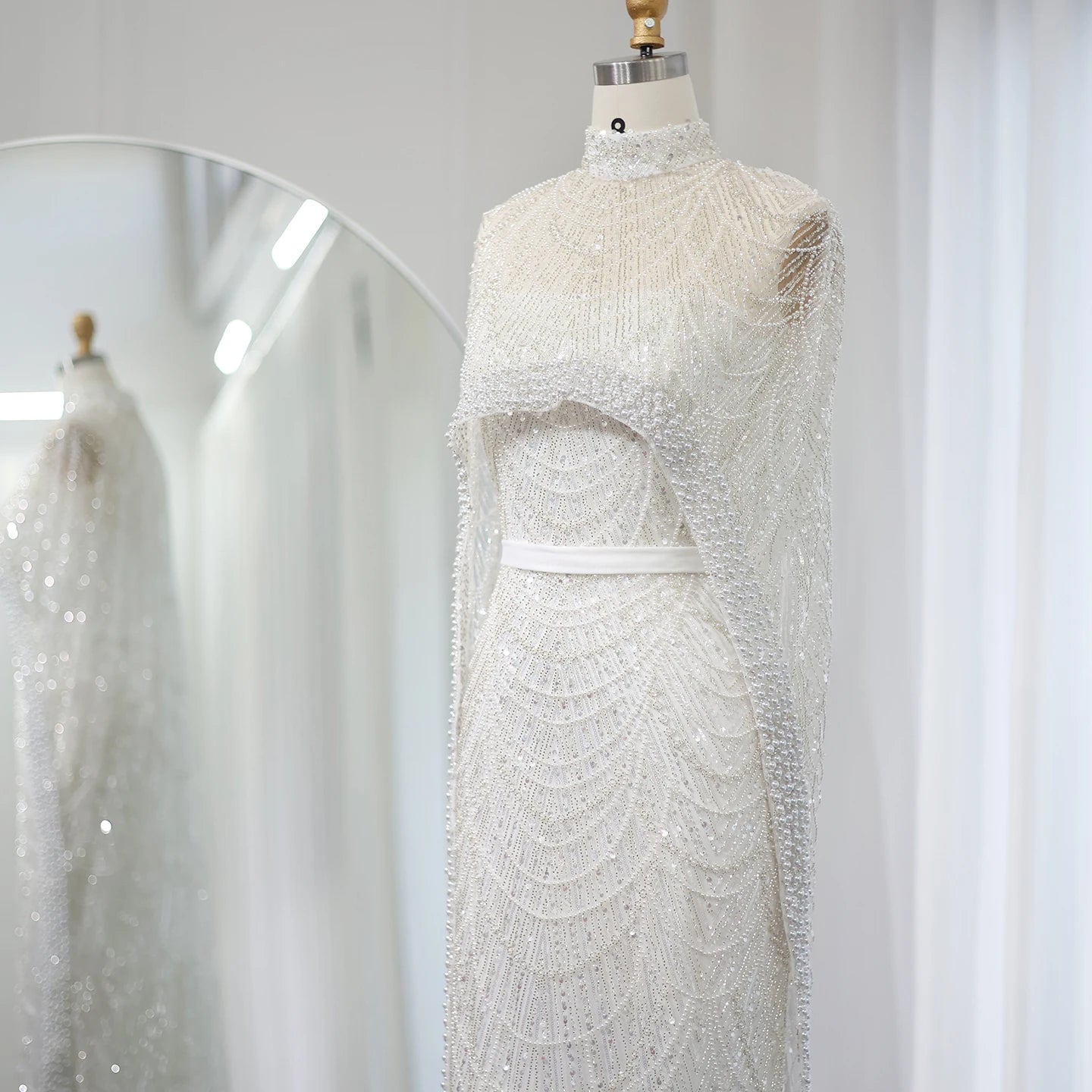 Sharon Said Luxury Pearls Dubai Champagne Evening Dresses