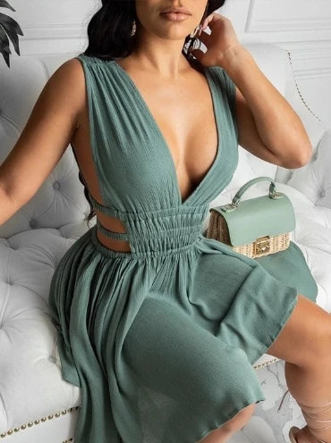 Dresses for Women 2024 Sexy Sexy Temperament Commuting High Waist Sleeveless V-Neck Solid Elegant Party Mini Bodycon Dress
