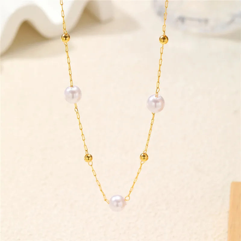 Simple Pearl Beads Gold Necklace
