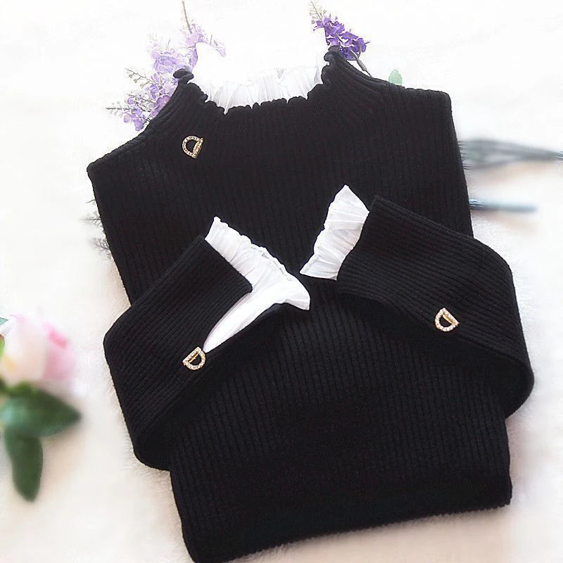 Y2K Lace Patchwork Turtleneck Sweater for Women
