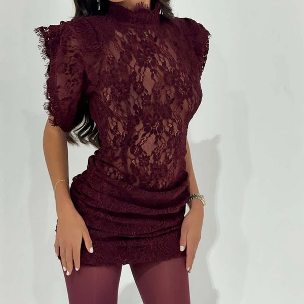Elegant Lace Embroidery Mesh Short Dress Fashion
