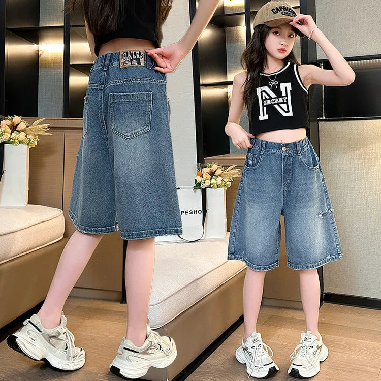 Girls' Denim Knee-Length Shorts