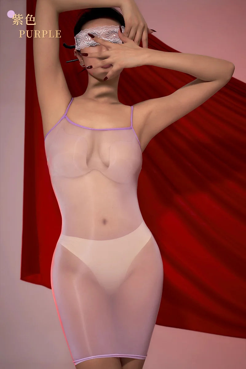 Sexy Women gloss dresses see through Sleeping clothes skirts Oily Shining Tight Short skirt