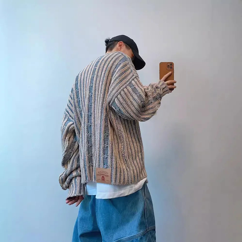 Vintage Double-Sided Denim Knit Sweater