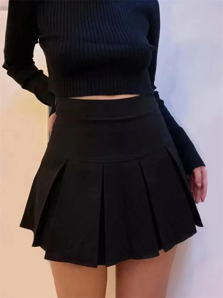 Vintage Gray Pleated Mini Skirt for Women