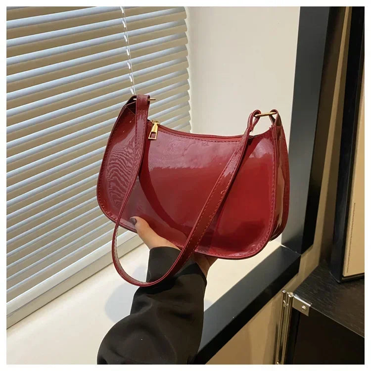 Women's Patent Leather Zipper Shoulder Bag