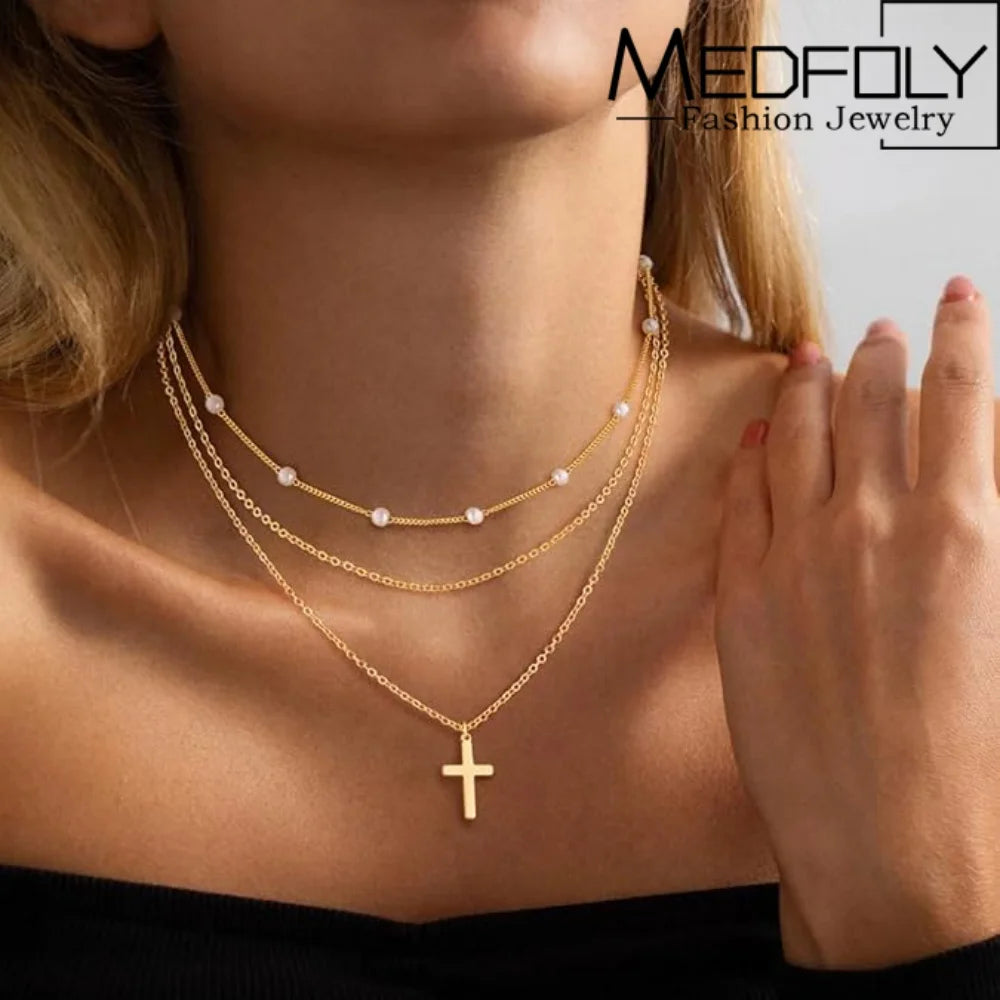 14K Gold Plated Layered Pearl Necklace