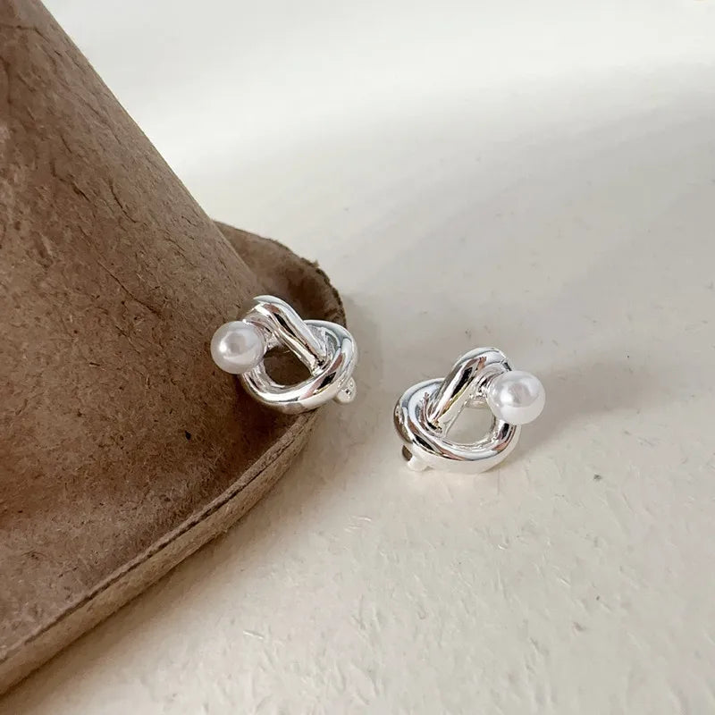 Irregular Metal Pearl Stud Earrings