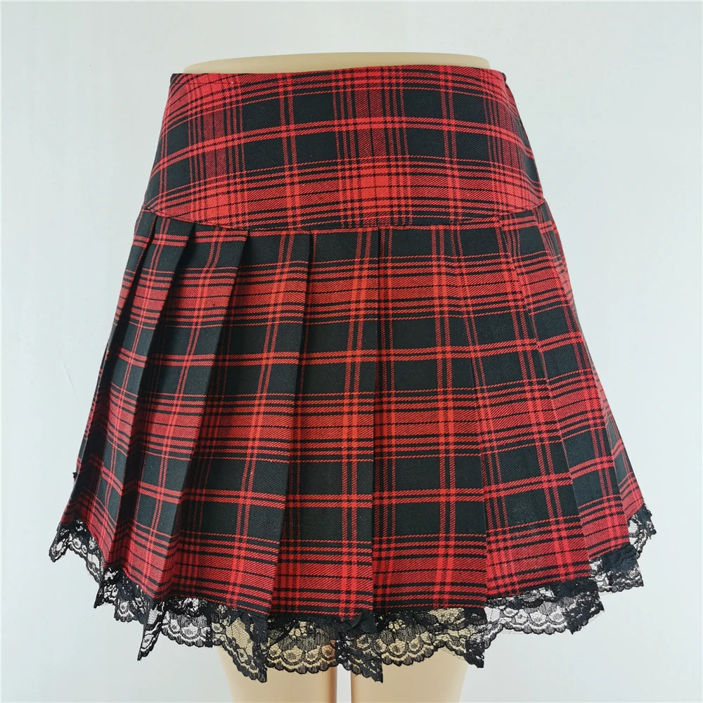 Gothic Lace Ruffle Mini Skirt for Women