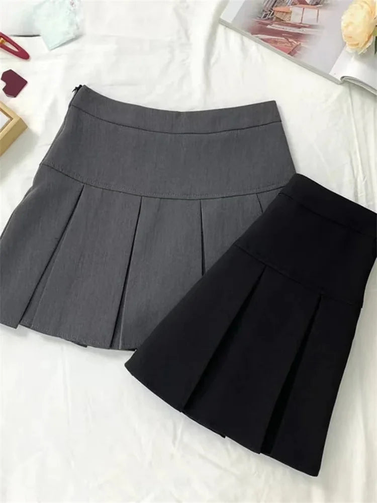 Vintage Gray Pleated Mini Skirt for Women