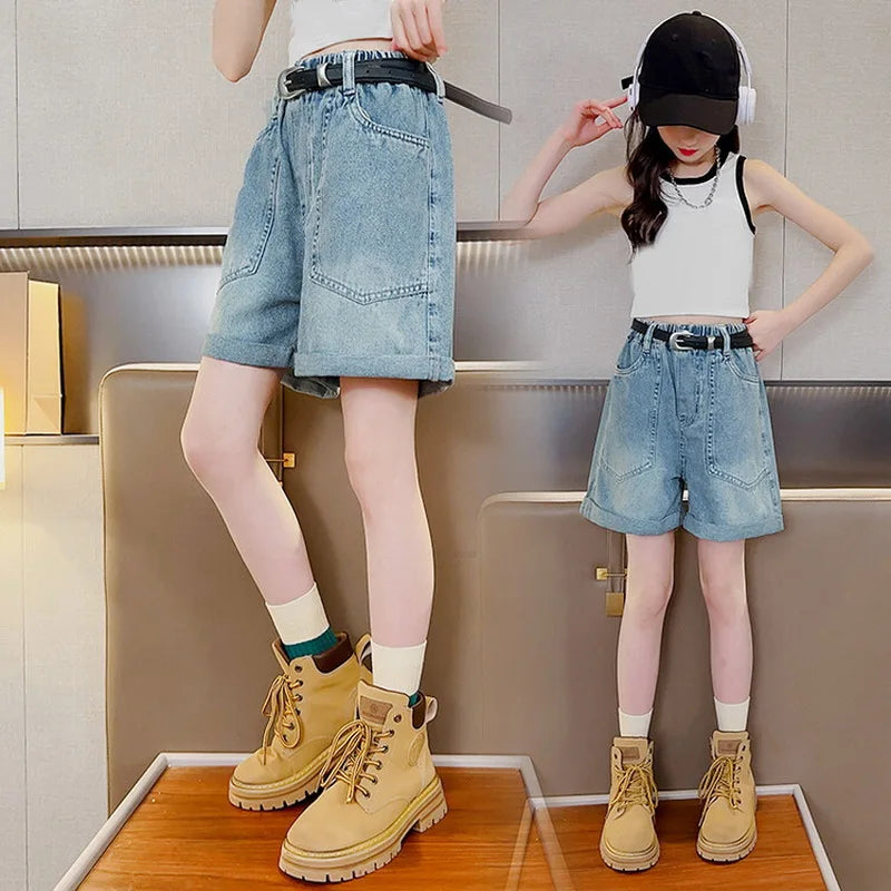 Korean Style Girls' Denim Pocket Shorts