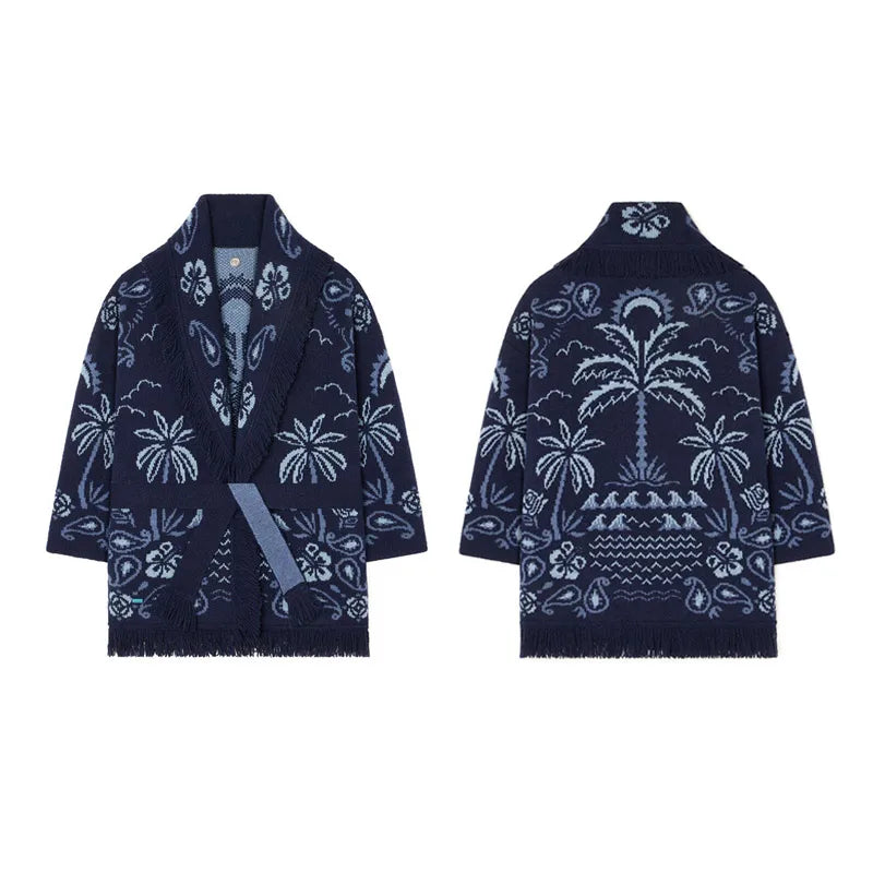 Geometric Jacquard Fringe Belted Waist
