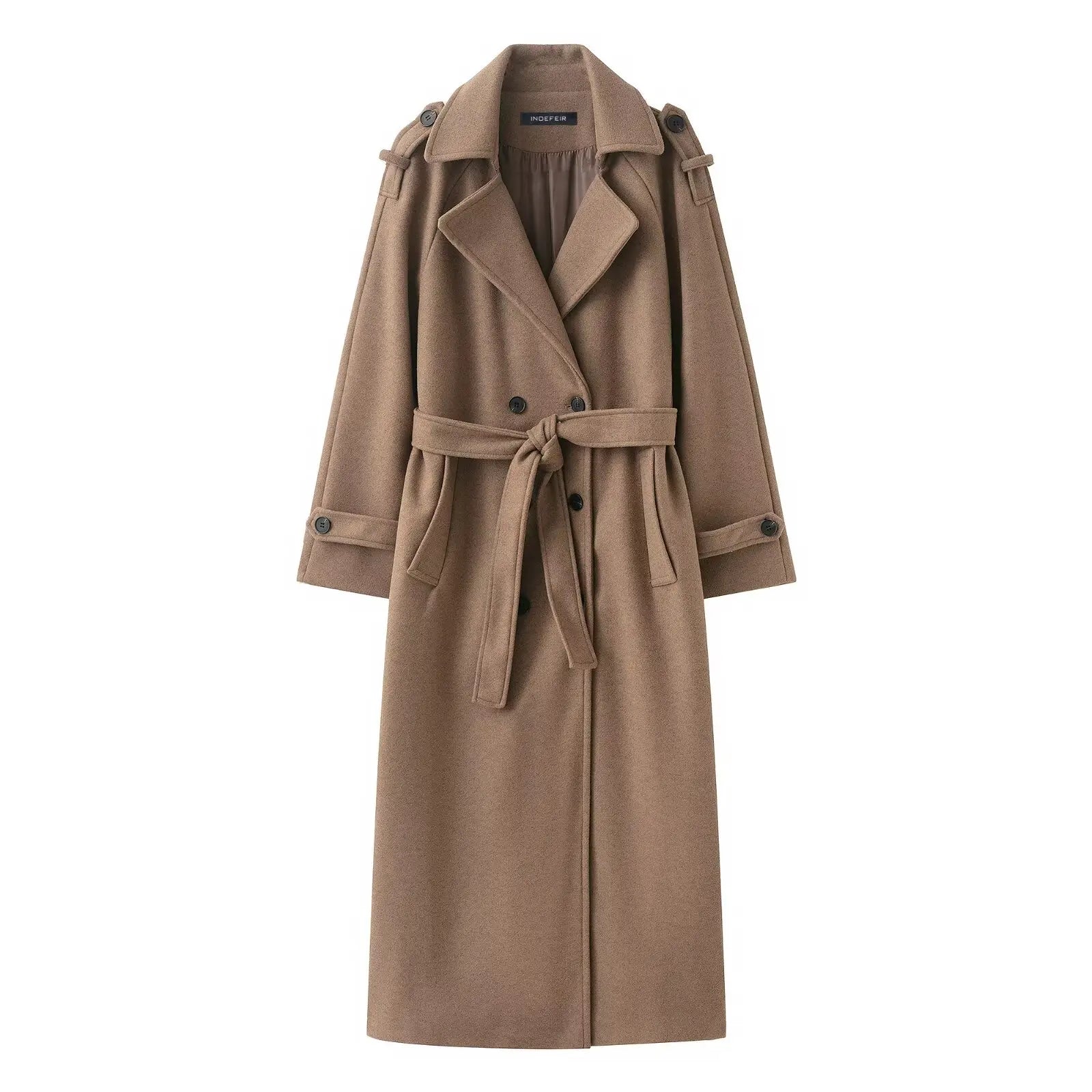 HH Women Fashion Lapel Double-breasted Pocket Belte