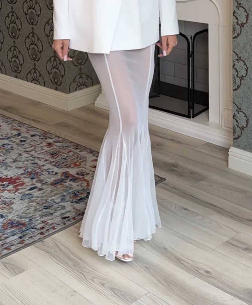 BKLD 2025 Spring New Long Sleeve Satin Tops Suits Solid Color Y2k Clothes Women Loose Elastic Mesh Skirt Two Piece Sets Outfits