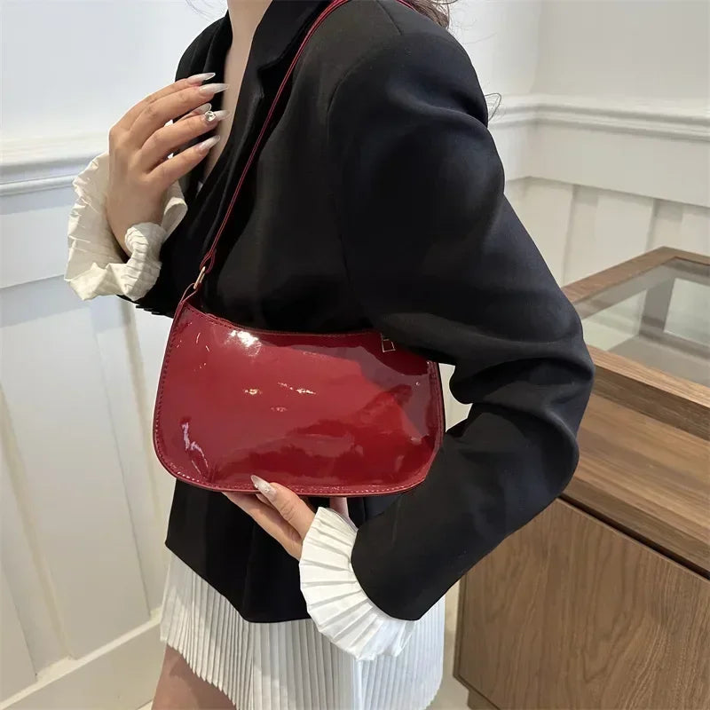 Women's Patent Leather Zipper Shoulder Bag