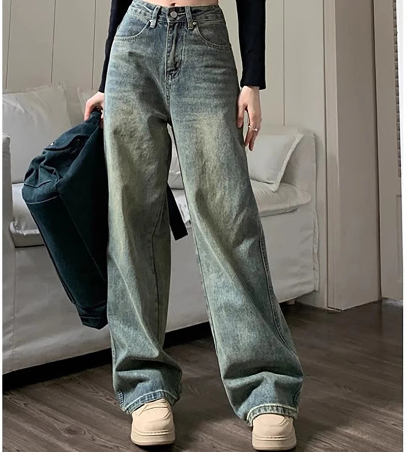 Retro Washed Vintage High-Waisted Jeans