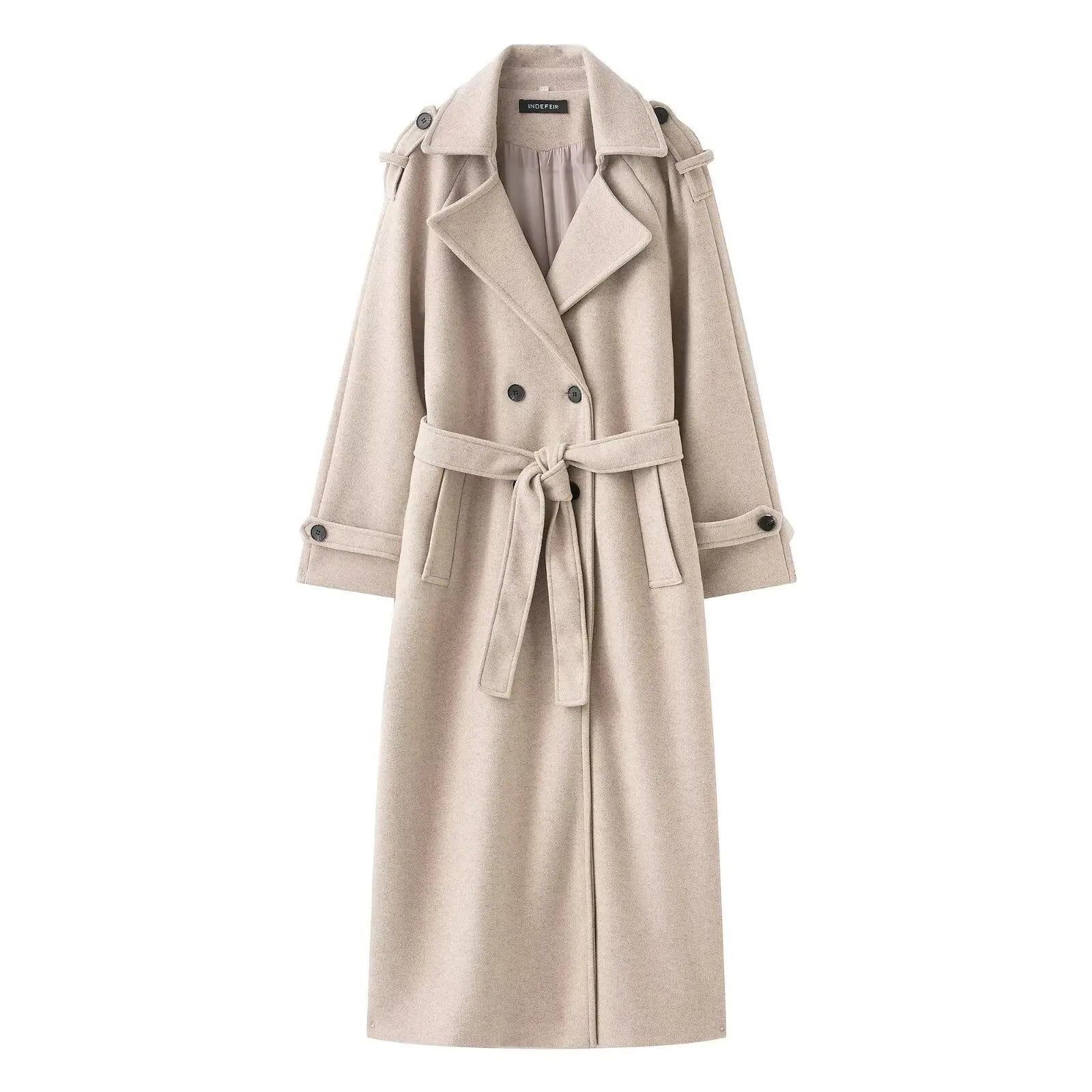 HH Women Fashion Lapel Double-breasted Pocket Belte