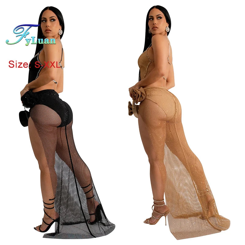 Luxury New Sexy Women’s Skinny High Split Backless Rhinestone