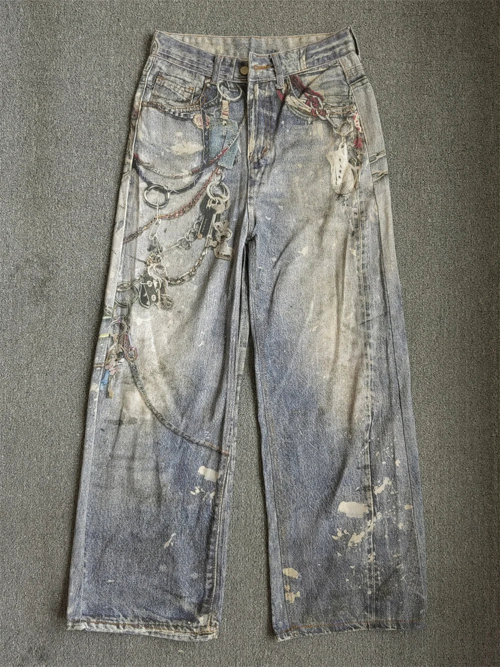 CHIC Streetwear Baggy Jeans for Men American Vintage 3D Painting Printed Washed Denim Pants Women Straight Wide Leg Trousers