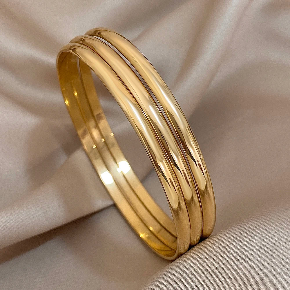 3pcs 18K Gold Plated Stainless Steel Bangles