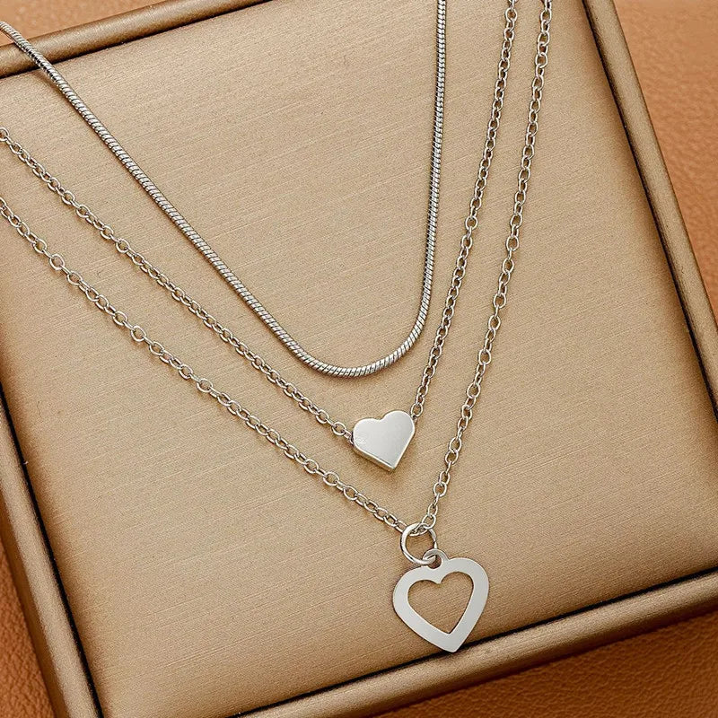 Double Love Pendant Multi-Layer Necklace
